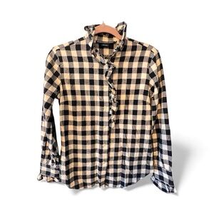 RALPH LAUREN SPORT Flannel Ruffle front Buffalo Plaid cotton Flannel Blouse Sz 6